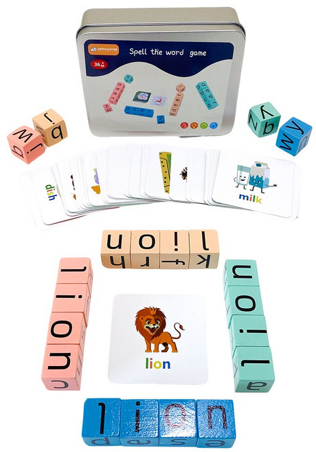 영단어 영어 스펠링 맞추기 블록 카드 보드게임, 혼합색상, 1개