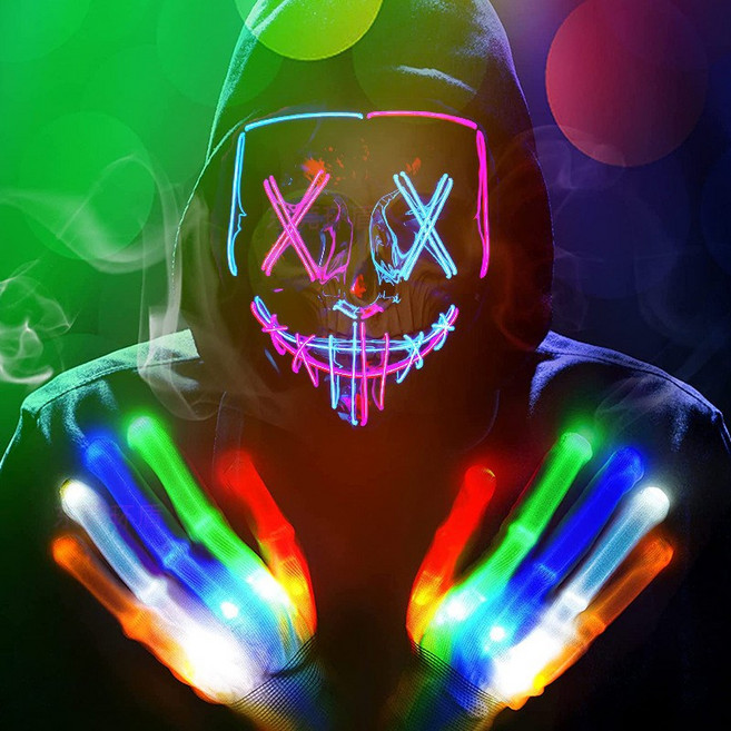 에이런 할로윈 LED 마스크 Halloween mask costumes, 핑크/아이스블루 크로스+장갑, 1세트