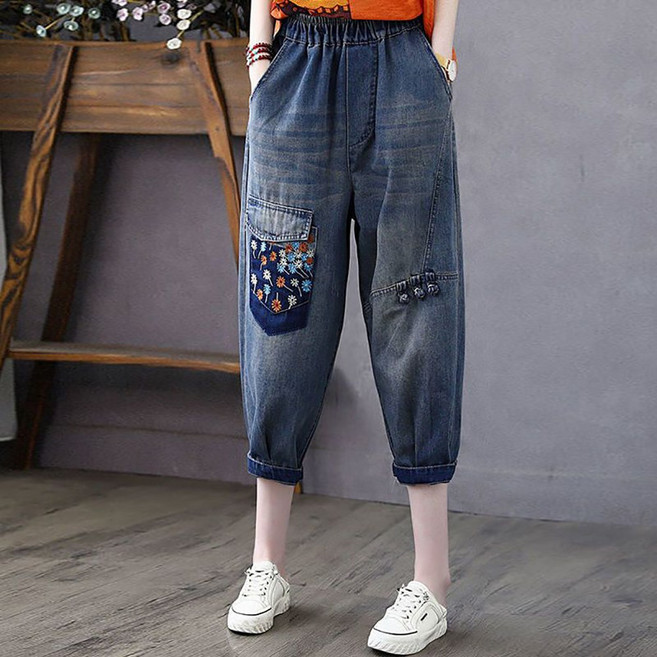 셀럽당 여자 바지 여름 청바지 칠부바지 하이웨스트 와이드 빅사이즈 캐주얼 청바지 S02209