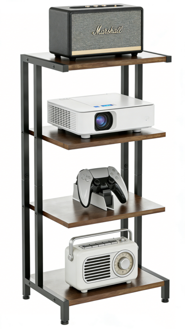 더디테일 모소형 4단 AV 미디어 스탠드 스테레오 캐비닛 오디오 랙 DVD 플레이어 게임 콘솔 TV 박스 케이블 박스 Wi-Fi 라우터에 적합, 1개, 블랙, 01