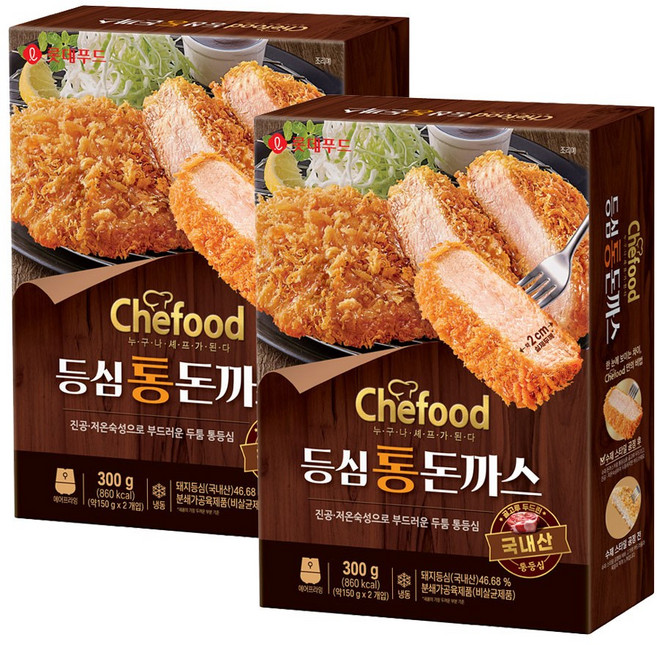 롯데 쉐푸드 도톰 등심통돈까스300g(약2cm 두께) 국내산 통등심 수제방식 통돈까스, 2개, 300g