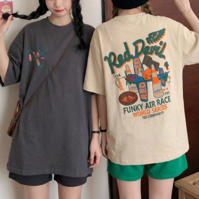 쁘띠엘라 여성 반팔티 루즈핏 티셔츠 라운드넥 1+1