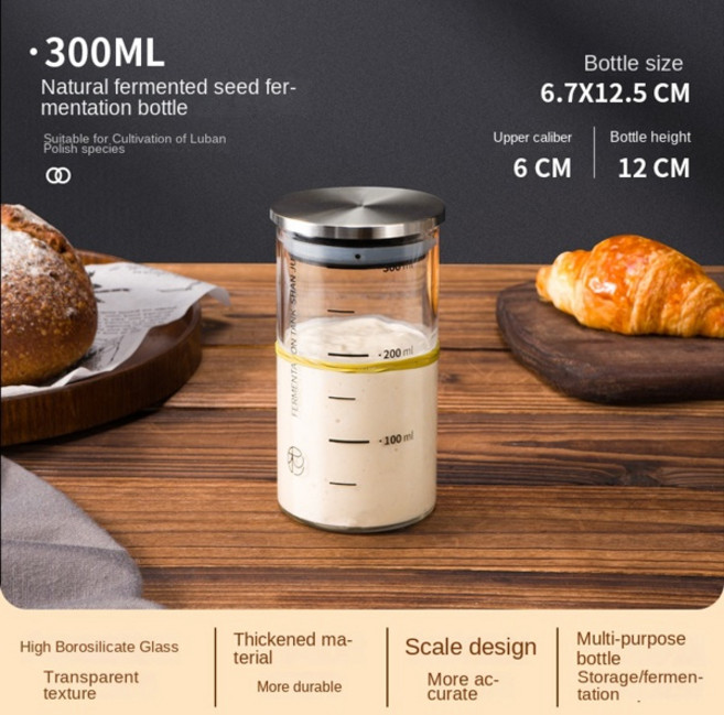 Zackoo 300/500/900ml 투명 유리 사워도우 발효 용기스케일 금속 뚜껑 포함 재사용 가능한 반죽 스타터 용기 식품 보관, A 300ml, 1, 300ml