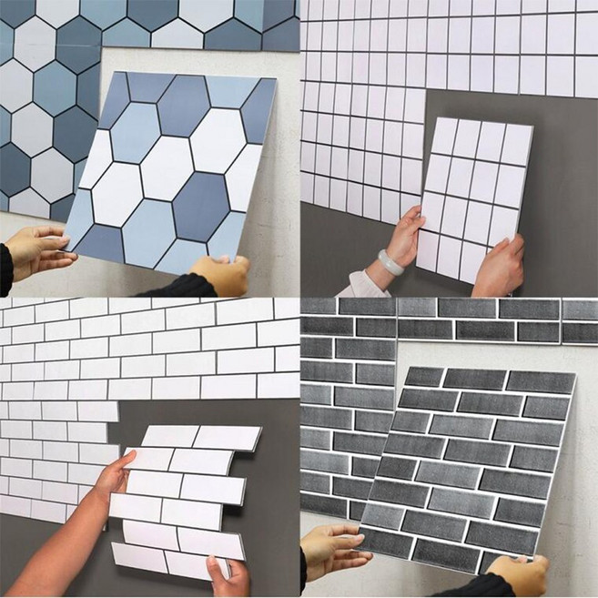 diy 붙이는 타일 접착식 벽타일 주방 현관 타일시트지 셀프시공, 블록-블랙(20개)