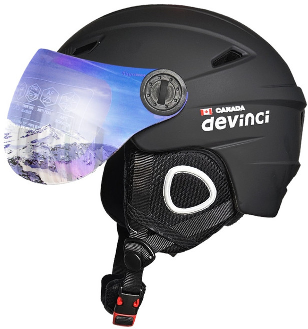 드빈치 스키헬멧 고글일체형 경량 스노우보드 헬멧, 매트블랙, 1개