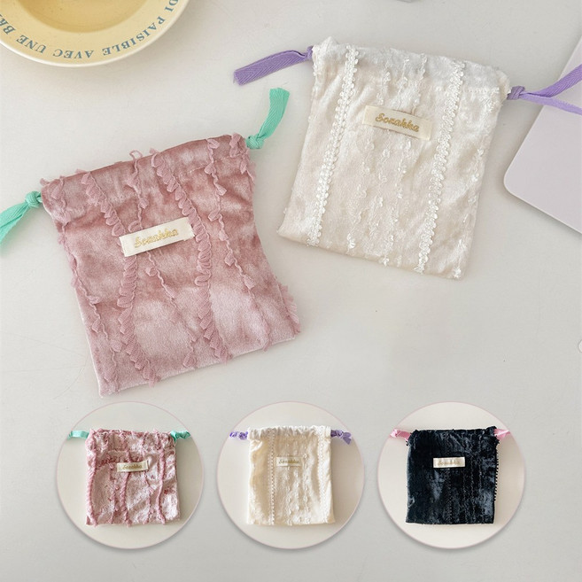 오릴리 레이스 벨벳 스트링 파우치