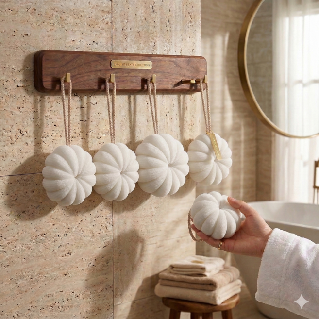 저자극 호박 샤워볼 아기 샤워타올, 2개, 몽실몽실화이트