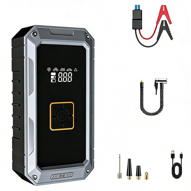 HELLOLEIBOO 차량용 무선 다기능 에어컴프레셔 겸용 점프스타터, 6000mAh, 1개