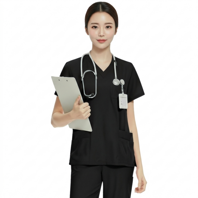 고탄력 브이넥 간호사복 상하의 세트