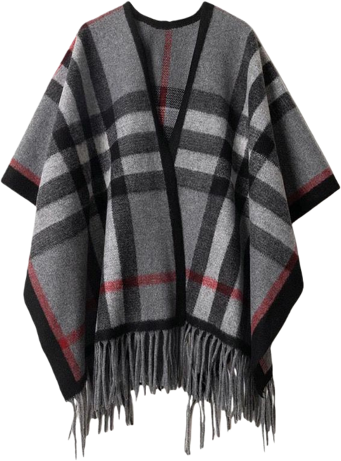 Makone 여성 가을 겨울 캐시미어라이크 아가일 숄 망토