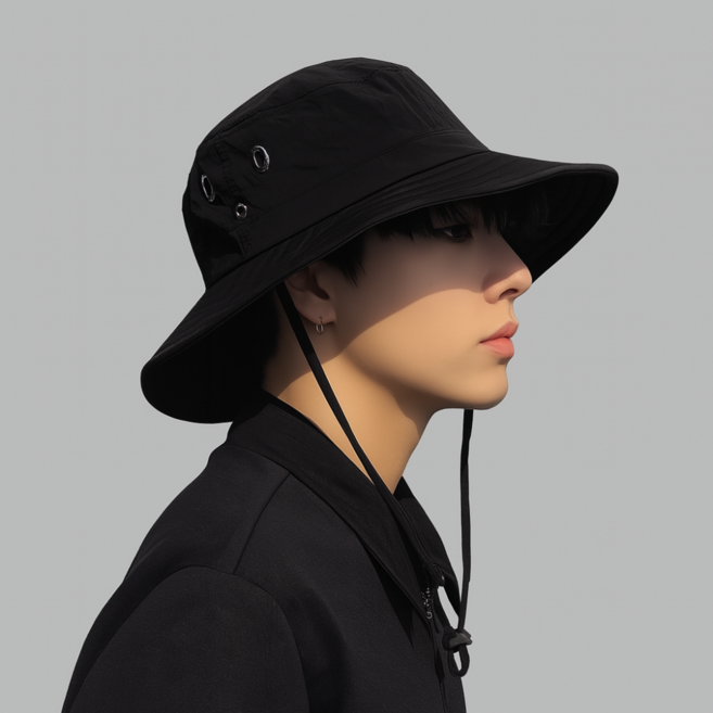 잇템스 시원한 메쉬 와이드 챙 넓은 모자 남녀공용, 블랙