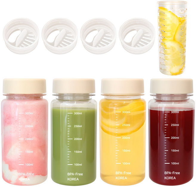 눈금표시 트라이탄 건강 계량물병 4p + 양조절캡 4p + 차거름망 1p, 크림, 350ml, 1개