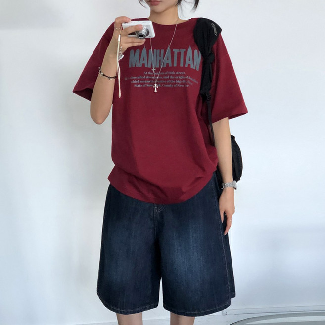티데일리 남녀공용 맨해튼 프린팅 오버핏 17수 빅사이즈 라운드 반팔 티셔츠