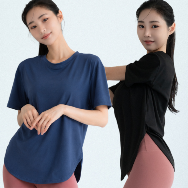 루나인 1+1 에센셜 세미슬림핏 옆트임 힙커버 필라테스 요가 상의 반팔