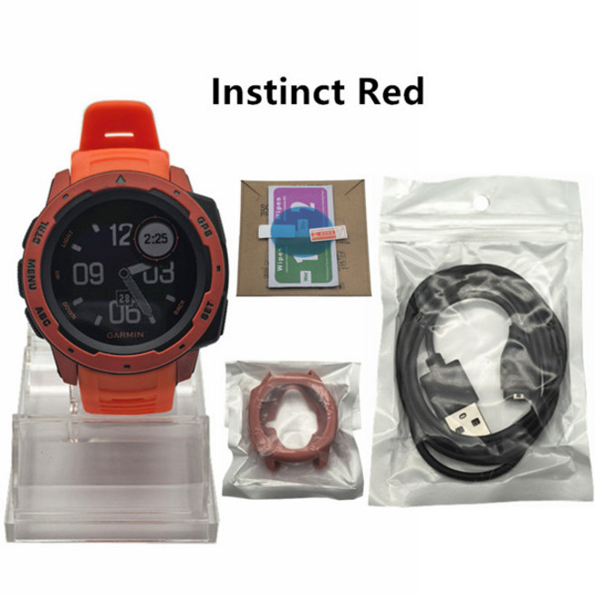 Garmin Instinct GPS 전문 야외 다기능 스포츠 심박수 측정 시계는 러시아어 포르투갈어를 스페인어 95% 새것, [03] Instinct Red