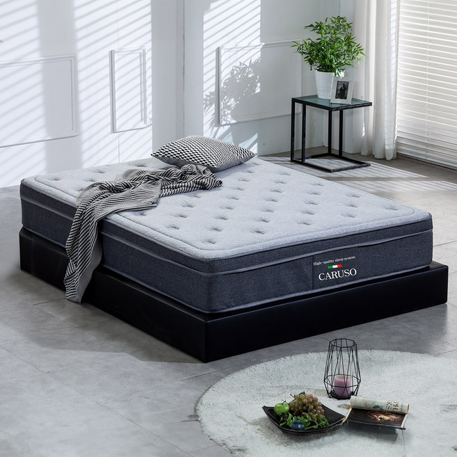 [카루소침대] 국내생산 미듐소프트 푹신한 구름매트리스 모온, 블랙,그레이