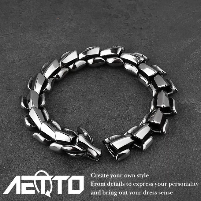 AETTO 黑曜龍型手鍊 個性 高級感 精緻做工 醫療鋼男女可戴 男生手鍊 女生手鍊