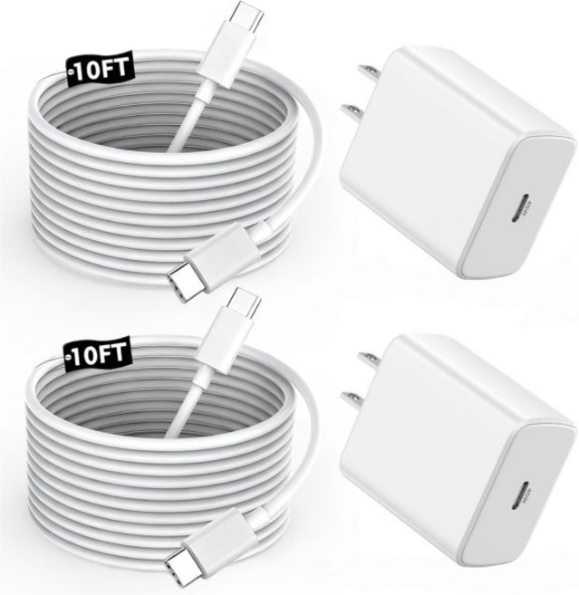 [애플 MFi 인증] 아이폰 17 16 15 프로 맥스 고속 충전기 2개 세트 애플 45W USB C 초고속 충전기 (3미터 길이의 Type 충전 케이블 포함) 17/16, [애플 MFi 인증] 아이폰 17, 16, 15 프로