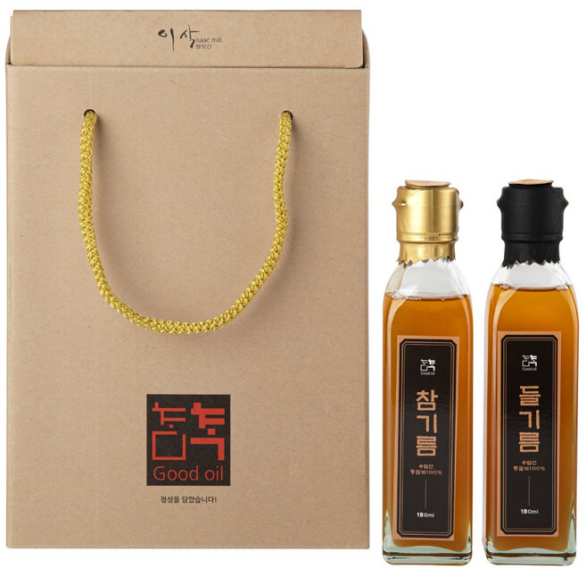 이삭방앗간 수입산 저온압착 참기름 + 들기름 180ml 2구 선물세트, 1개