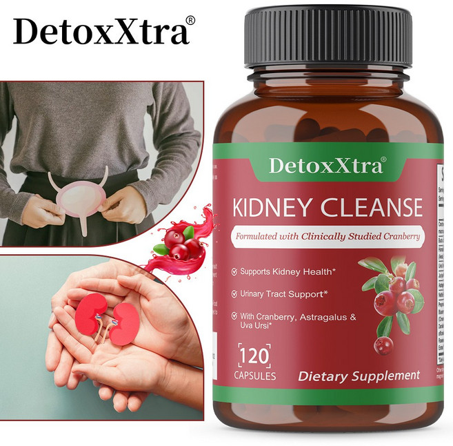 프리미엄 신장 청정 보충제 - 강력한 신장 지원 포뮬라로 크랜베리 추출물이 함유되어 신장과 요로 건강 유지에 도움을 줌, 3개, 60회분