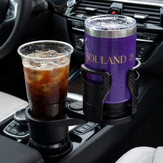 소울랜드 2in1 차량용 흔들림 없이 고정된는 자동차 컵홀더 테이크 아웃 트레이, 블랙, 1개