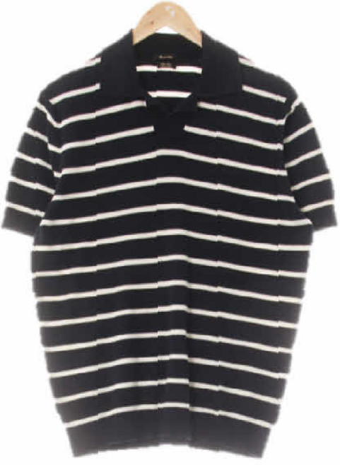 9127 마시모두띠 네이비스노우화이트 스트라이프 면 노버튼카라반팔니트 [L]