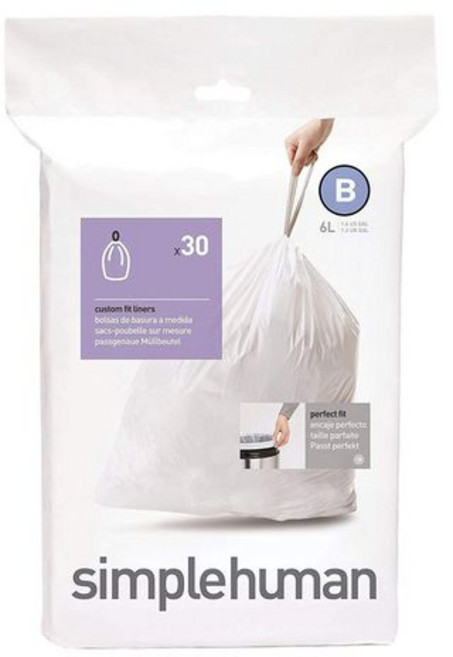 심플휴먼 빈 쓰레기통 봉투 라이너 새 6리터 사이즈 B 상자 Simplehuman Bin Trash Can Bags Liners New 6l Litres Size B Box Pac, 1개