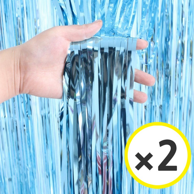 생일파티 용품 파티커튼 42컬러 홀로그램/새틴 무광/파스텔/샤이니 포토존 소품 은박 수술 가랜드 커튼 [에브리띵스마일], 샤이니 스카이블루, 2개