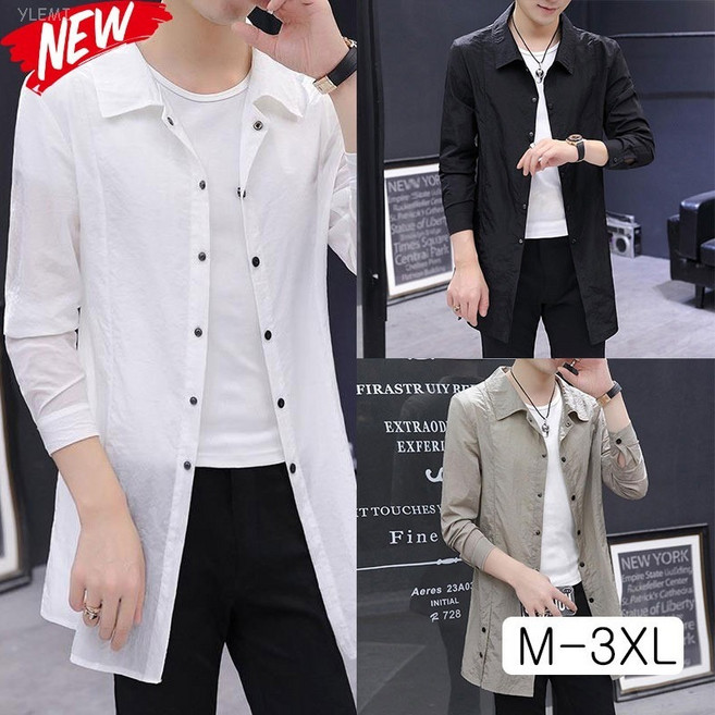 YLEMI 여름가을 캐주얼 자외선 차단 시원한 트렌치코트 카라 롱코트 남자 빅사이즈 얇은 아우터 점퍼 3장 색상