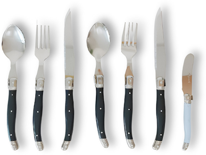 날다옥쓰 절삭력~굿 양식 나이프 2셋트 커트러리 라귀올, 블랙, 1세트, 수저2p+포크2p+나이프2p+버터나이프1p