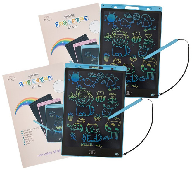 벨베이비 유아용 드로잉패드 12인치 전자칠판 LCD, 스카이블루, 2개