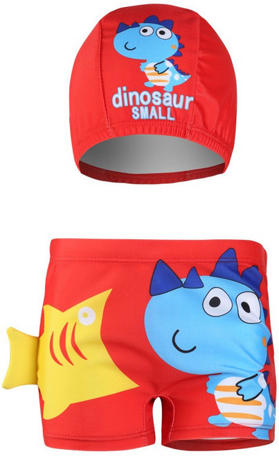 dinosaur SMALL 兒童泳褲泳帽 卡通平角男童游泳褲 大嘴魚恐龍圖案 中大童款