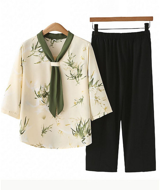 마마즈룩 여름 쿨링 티셔츠 세트 50대 60대 여성 캐주얼 슬림핏 반팔+바지 통풍 신소재냉감 비보뉴