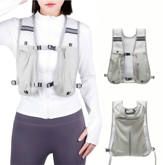 남여공용 초경량 트레일러닝 조끼 베스트 마라톤 조깅 백팩 등산 가방, 그레이