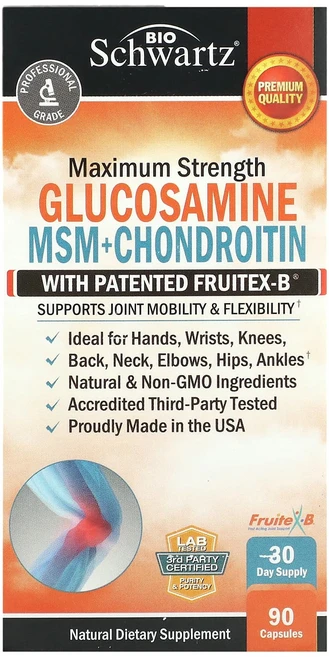 BioSchwartz 글루코사민 MSM + 콘드로이틴 특허받은 Fruitex-B 함유 베지 캡슐 90정, BioSchwartz 글루코사민 MSM ..., 1개 - 쿠팡