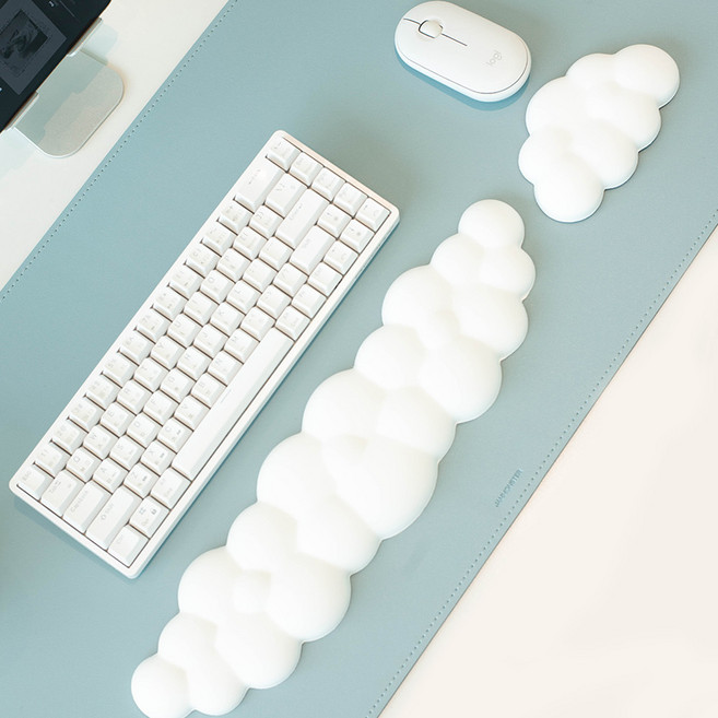 잼몬스터 메모리폼 구름 마우스 손목 받침대 키보드 팜레스트 세트, 화이트, 1개