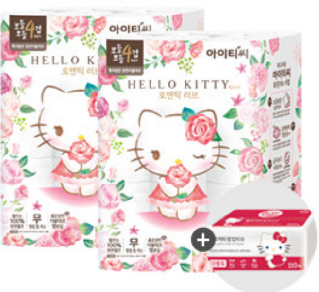 헬로키티 로맨틱 러브 4겹 천연펄프 화장지 (25m*30롤) 2팩 총 60롤, 30개입