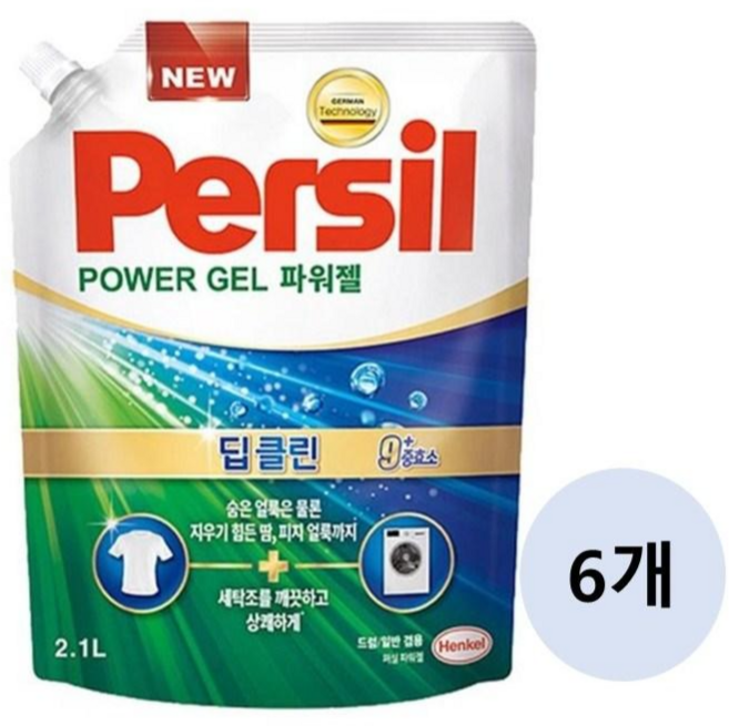 퍼실 딥클린 파워젤 겸용 리필 2.1Lx6개 세탁기 액상 액체 세탁세제, 2.1L, 6개