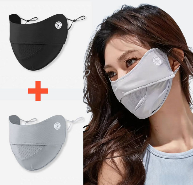 미블룸 여성 골프 자외선차단 쿨 마스크 1+1 세트, 1세트, 그레이+블랙