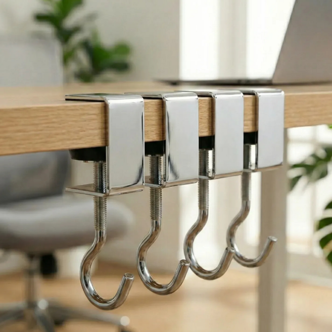 우비아 튼튼한 무타공 책상 가방 걸이, 4개, 실버