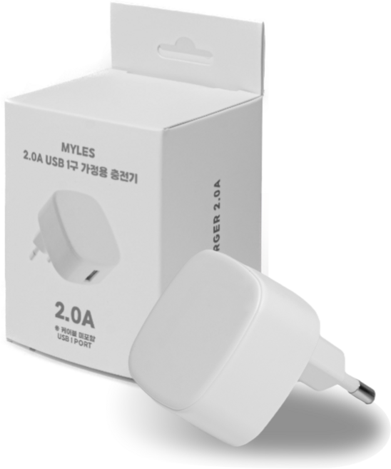 밀레스 5V2A USB 충전기 저전력 저발열 납작형 어댑터, 1개, 화이트