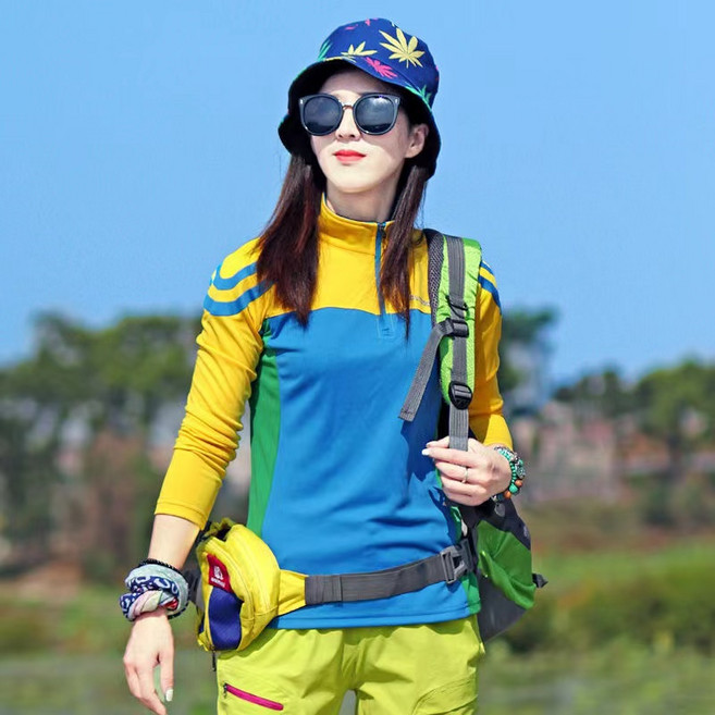 女款立領長袖排汗透氣衣 登山休閒防曬運動上衣