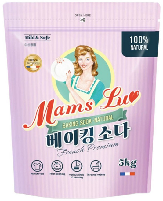맘스럽 베이킹소다 파우치 5kg 프리미엄 프렌치 식품첨가물 1등급원료사용 프랑스명품, 1개