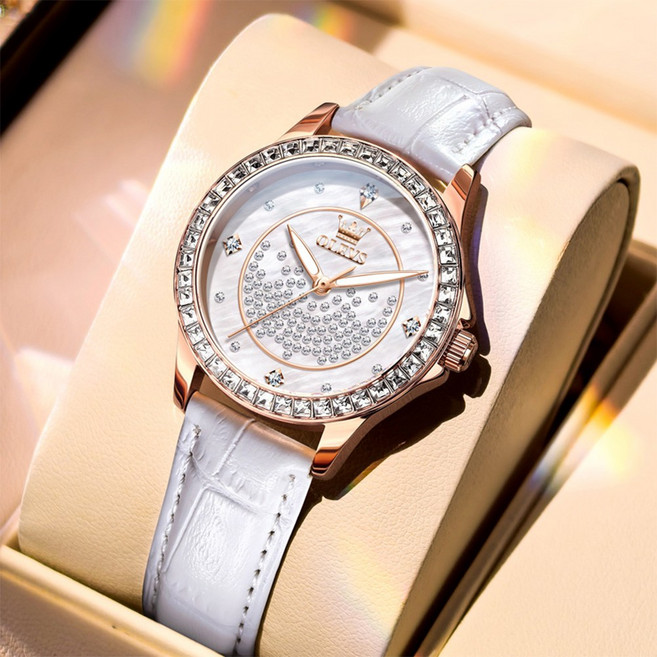 OLEVS 여성손목시계 정품쿼츠 럭셔리 명품 워터프루프 야광 가죽