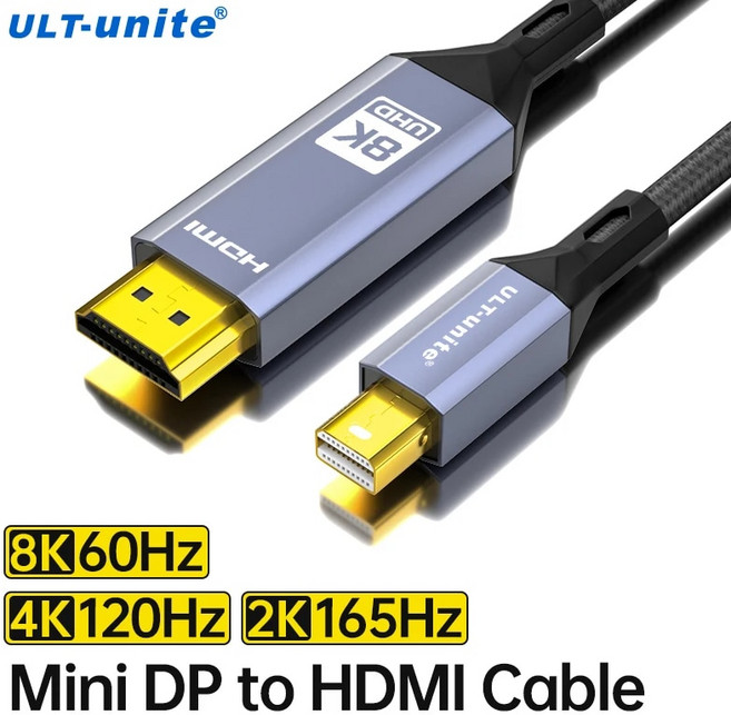 썬더볼트독 허브 8K60Hz 미니 디스플레이포트 HDMI 케이블 66FT DP 코드 4K120Hz 2K165Hz 썬더볼트 2 iMac 서피스 프로독 모니터용, 1)Mini DP to HDMI - 1m, 1개