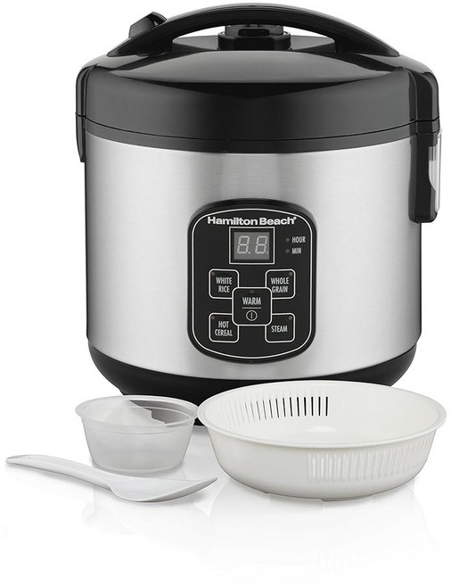 해밀턴 비치 디지털 프로그래머블 밥솥 및 음식 찜기 8컵 조리(4컵 미조리) 스팀 & 헹굼 바구니 스테인리스 스틸(37518) 포함, Stainless Steel, 14 Cups Cooked (7 Uncooked), 1개