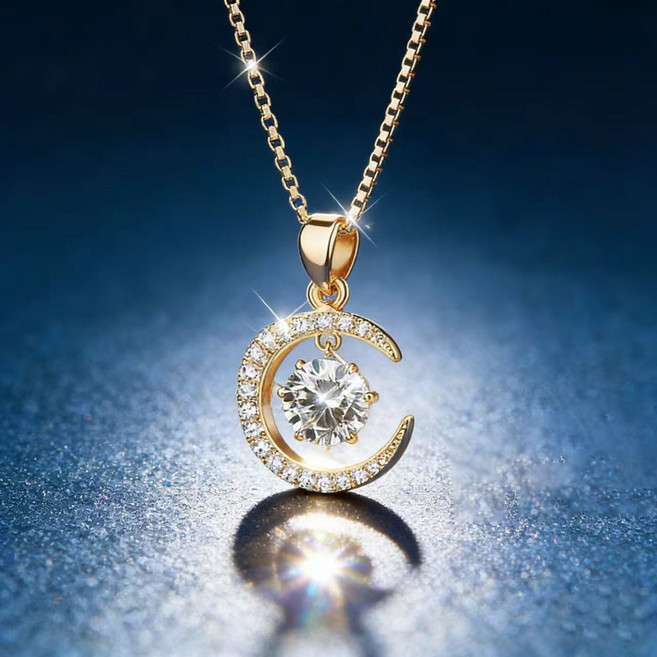 Nexre 14K 도금 플래팅 목걸이 여성 1캐럿 모이사나이트 펜던트 클래식 심플