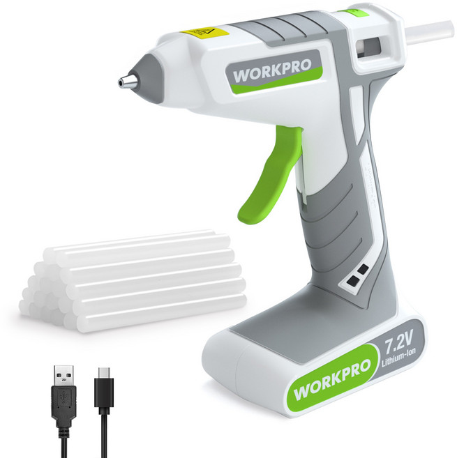 WORKPRO 7.2V 무선 충전하면서 사용할 수 있는 글루건+글루 스틱 20PCs, 1세트