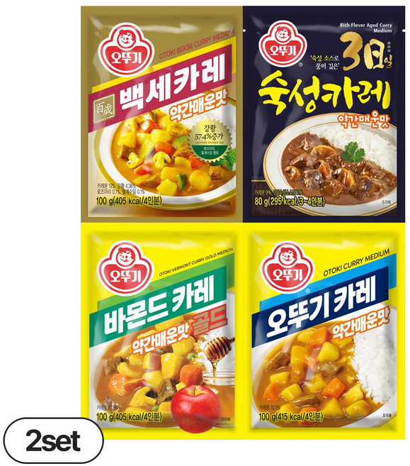 오뚜기 분말카레 약간매운맛 4종 2개씩(오뚜기카레+바몬드카레골드+백세카레+3일숙성카레), 1세트, 760g