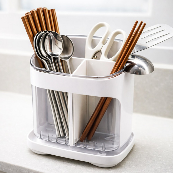 루이자몰 물빠짐 수저통 정리함 3구, 1개, 화이트